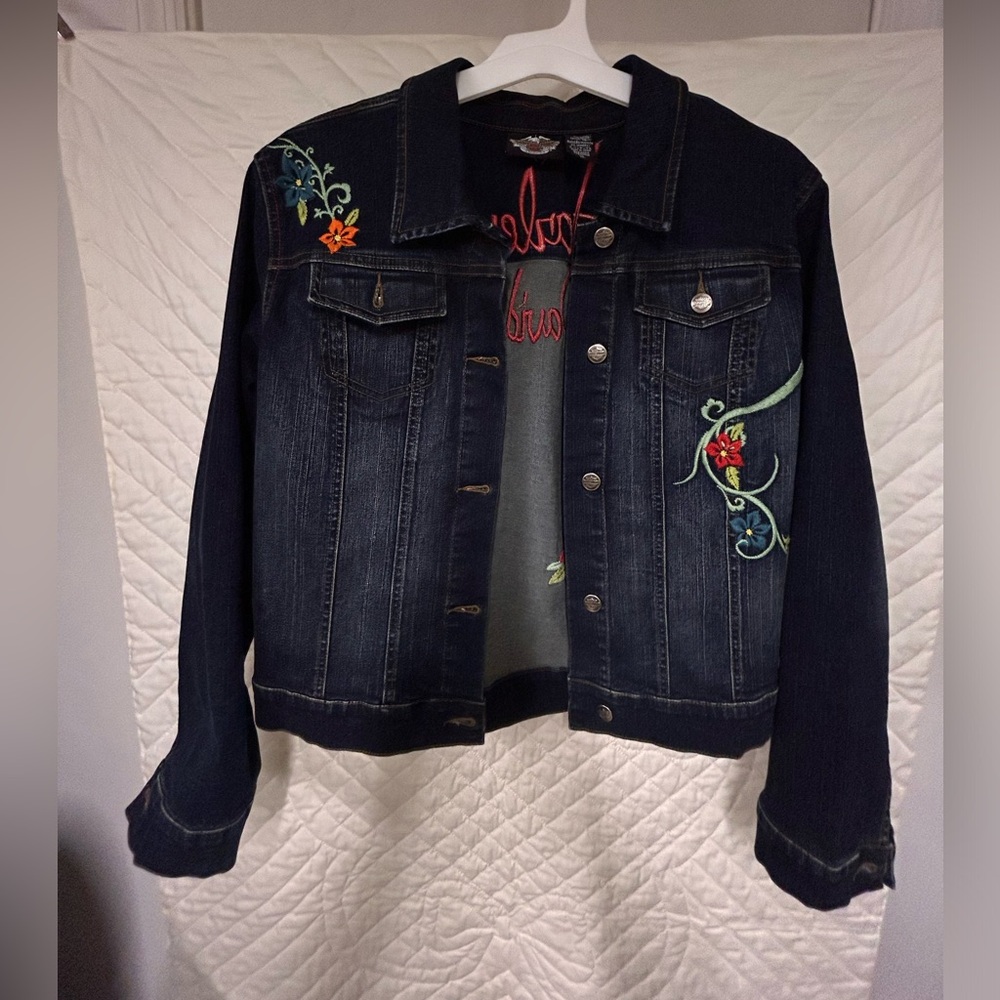 Harley Davidson Embroidered Jean Jacket, Blue, L
